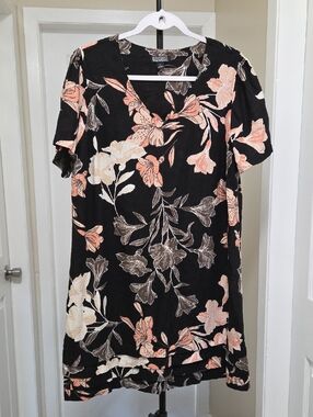 Nicole Miller Black Linen Floral Dress